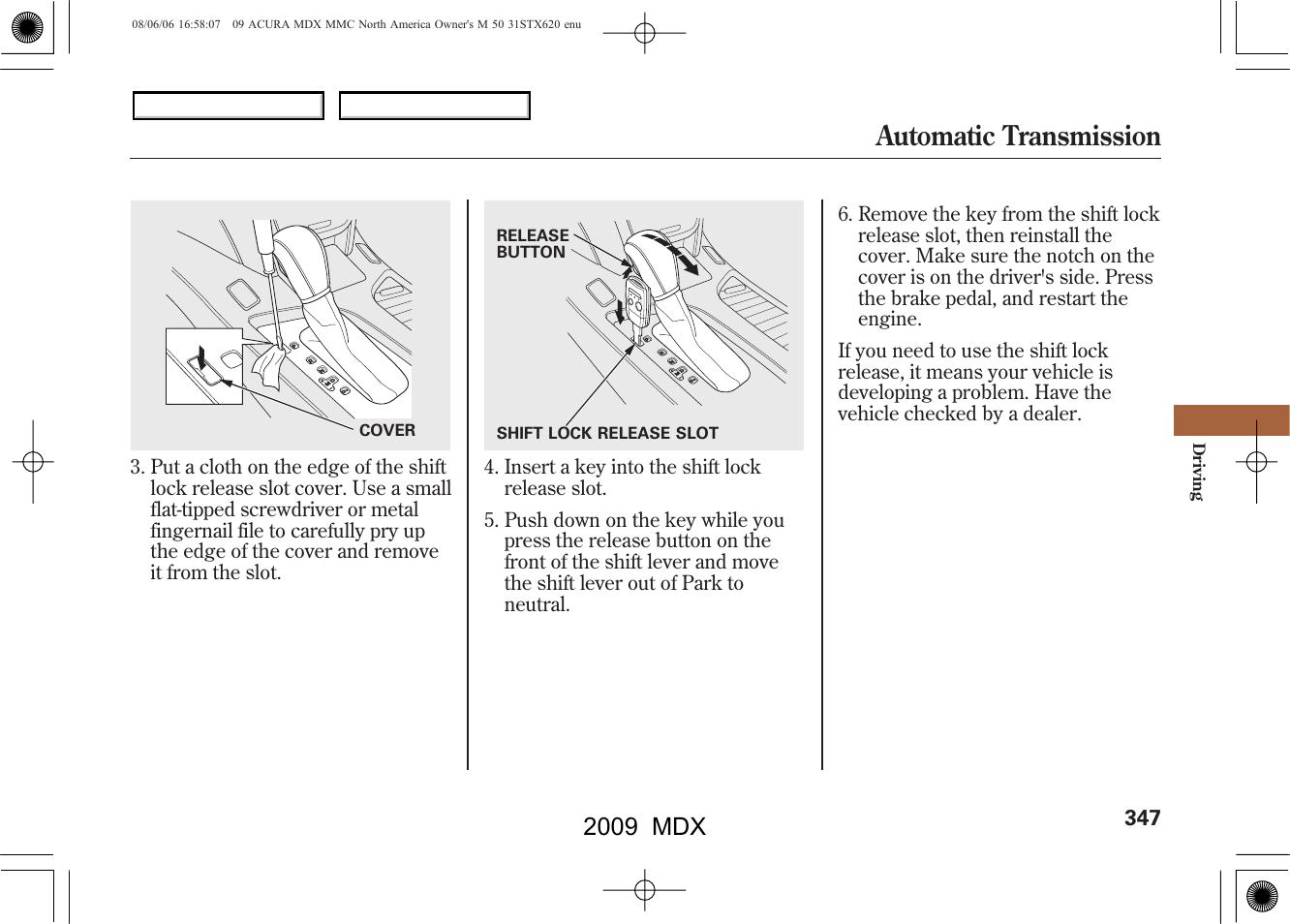 Automatic transmission, 2009 mdx | Acura 2009 MDX User Manual | Page 351 / 489