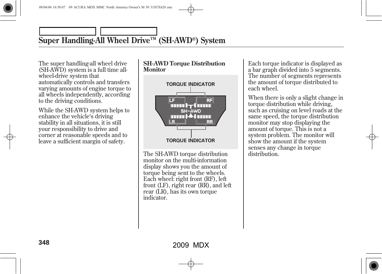 Super handling-all wheel drive ™ (sh-awd, System, 2009 mdx | Acura 2009 MDX User Manual | Page 352 / 489