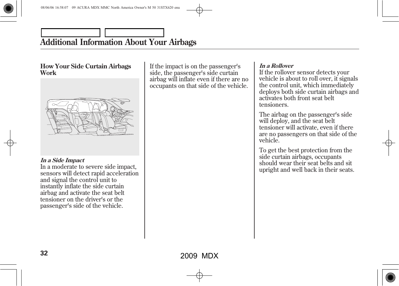 Additional information about your airbags, 2009 mdx | Acura 2009 MDX User Manual | Page 36 / 489