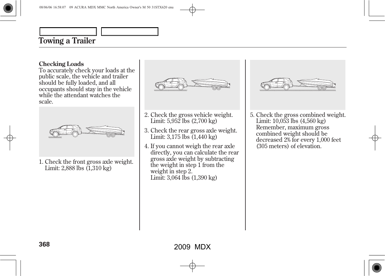 Towing a trailer, 2009 mdx | Acura 2009 MDX User Manual | Page 372 / 489