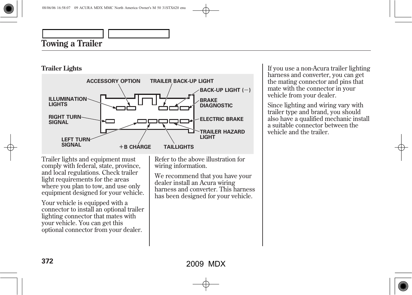 Towing a trailer, 2009 mdx | Acura 2009 MDX User Manual | Page 376 / 489