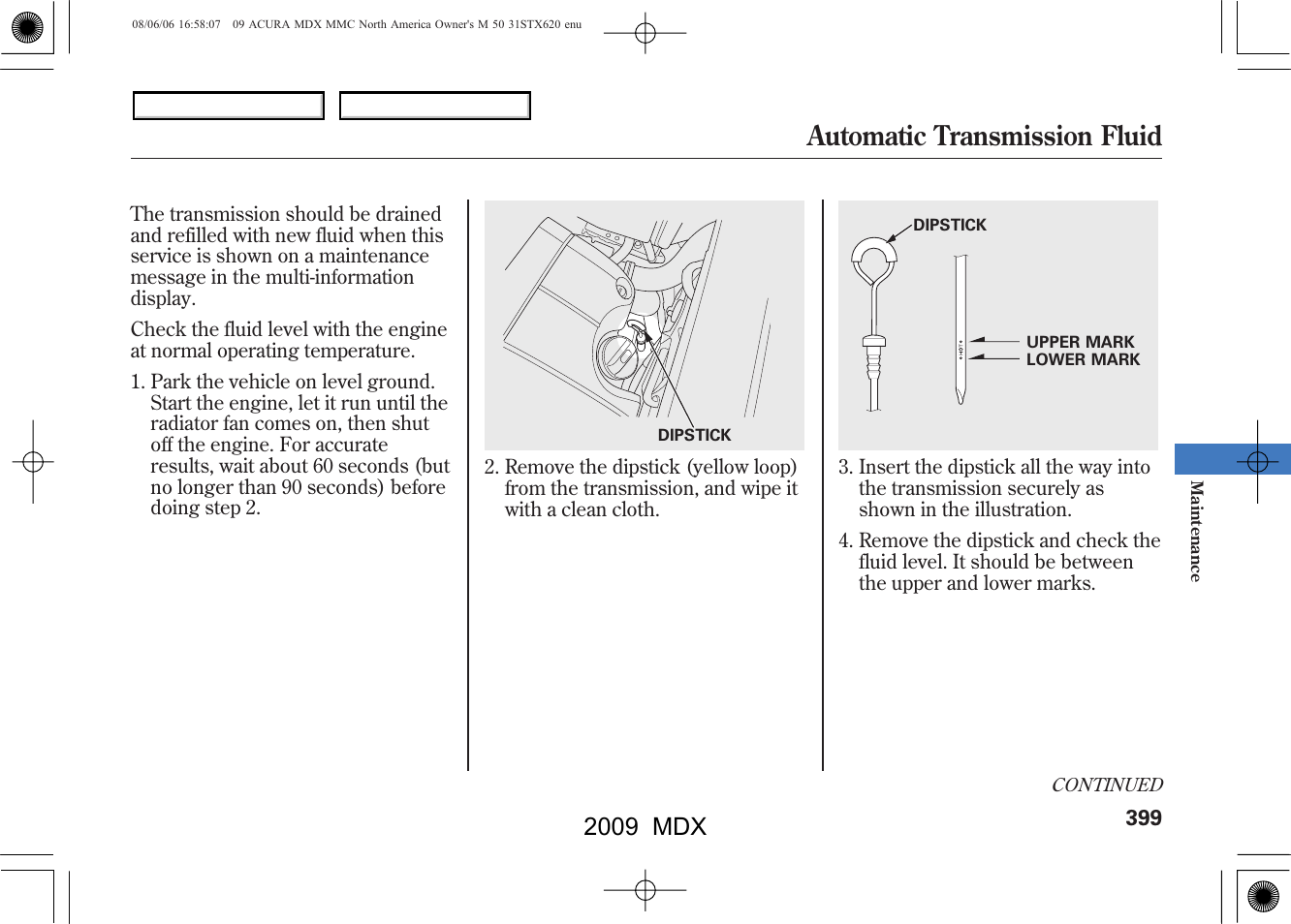 Automatic transmission fluid, 2009 mdx | Acura 2009 MDX User Manual | Page 403 / 489