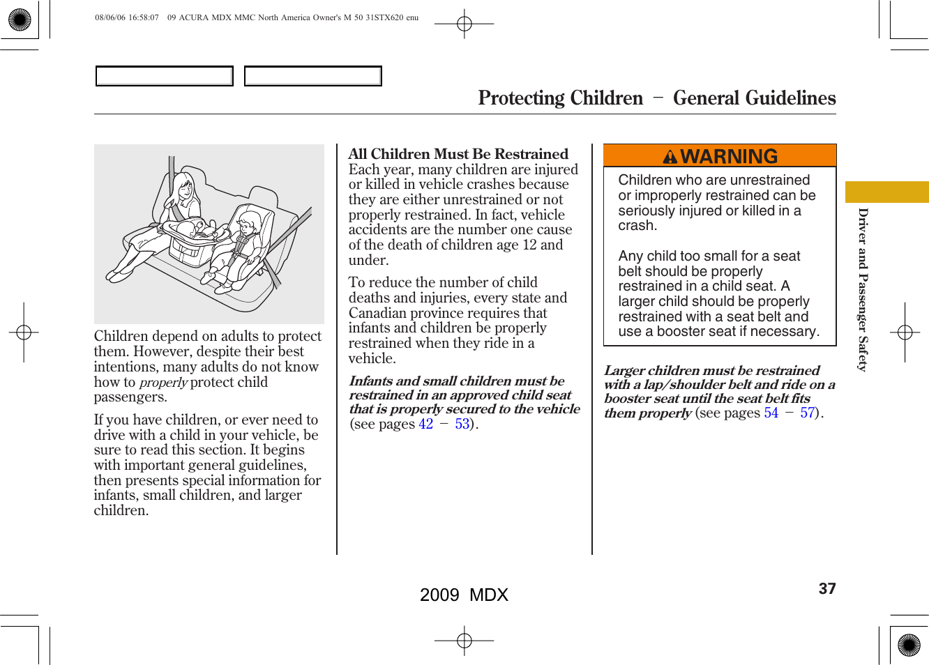 Protecting children － general guidelines, 2009 mdx | Acura 2009 MDX User Manual | Page 41 / 489