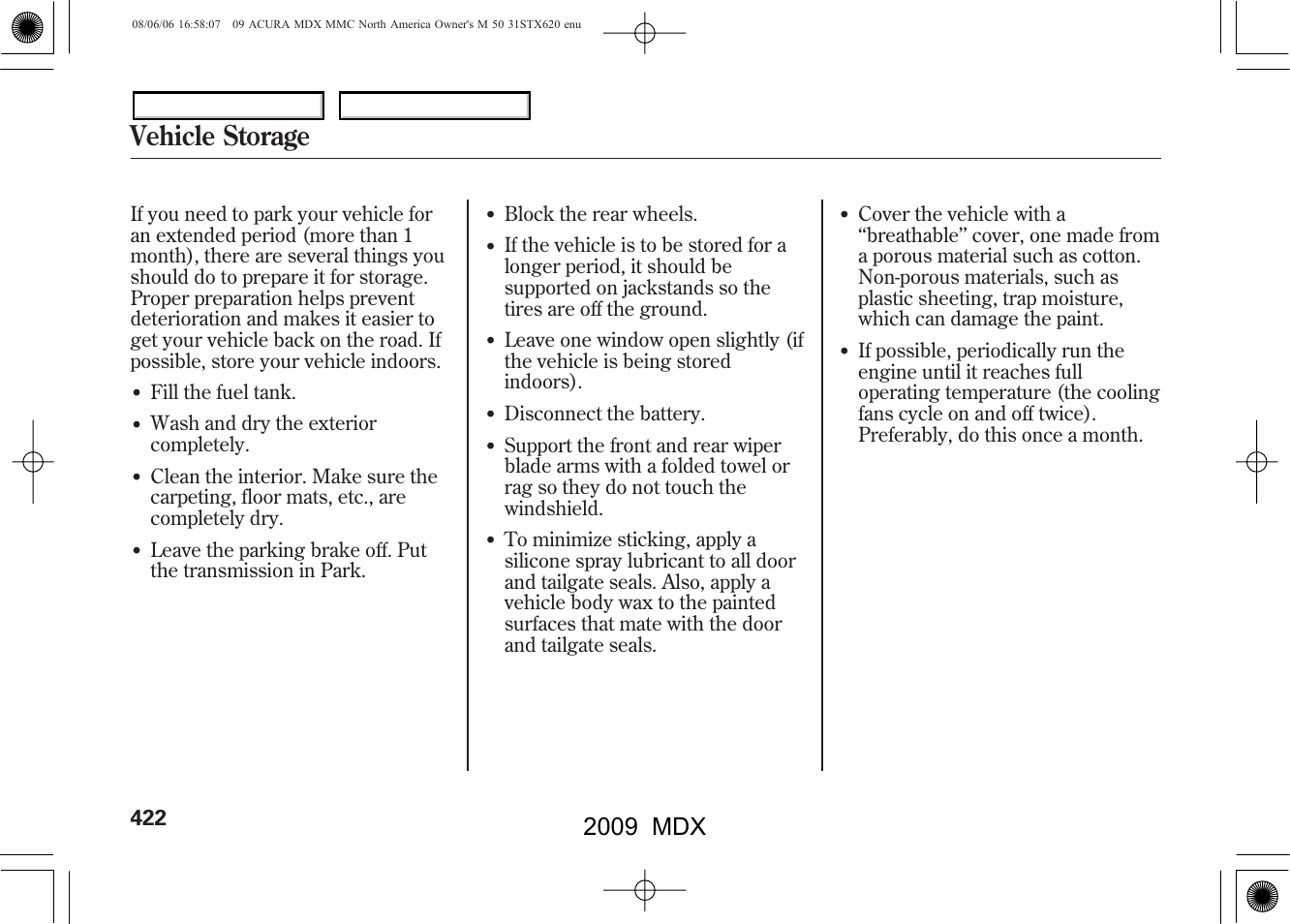 Vehicle storage, 2009 mdx | Acura 2009 MDX User Manual | Page 426 / 489