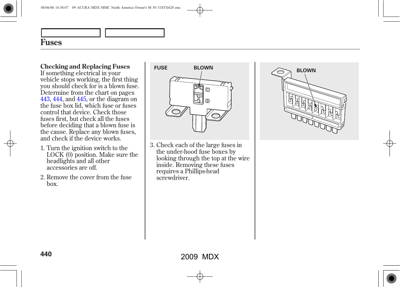 Fuses, 2009 mdx | Acura 2009 MDX User Manual | Page 444 / 489