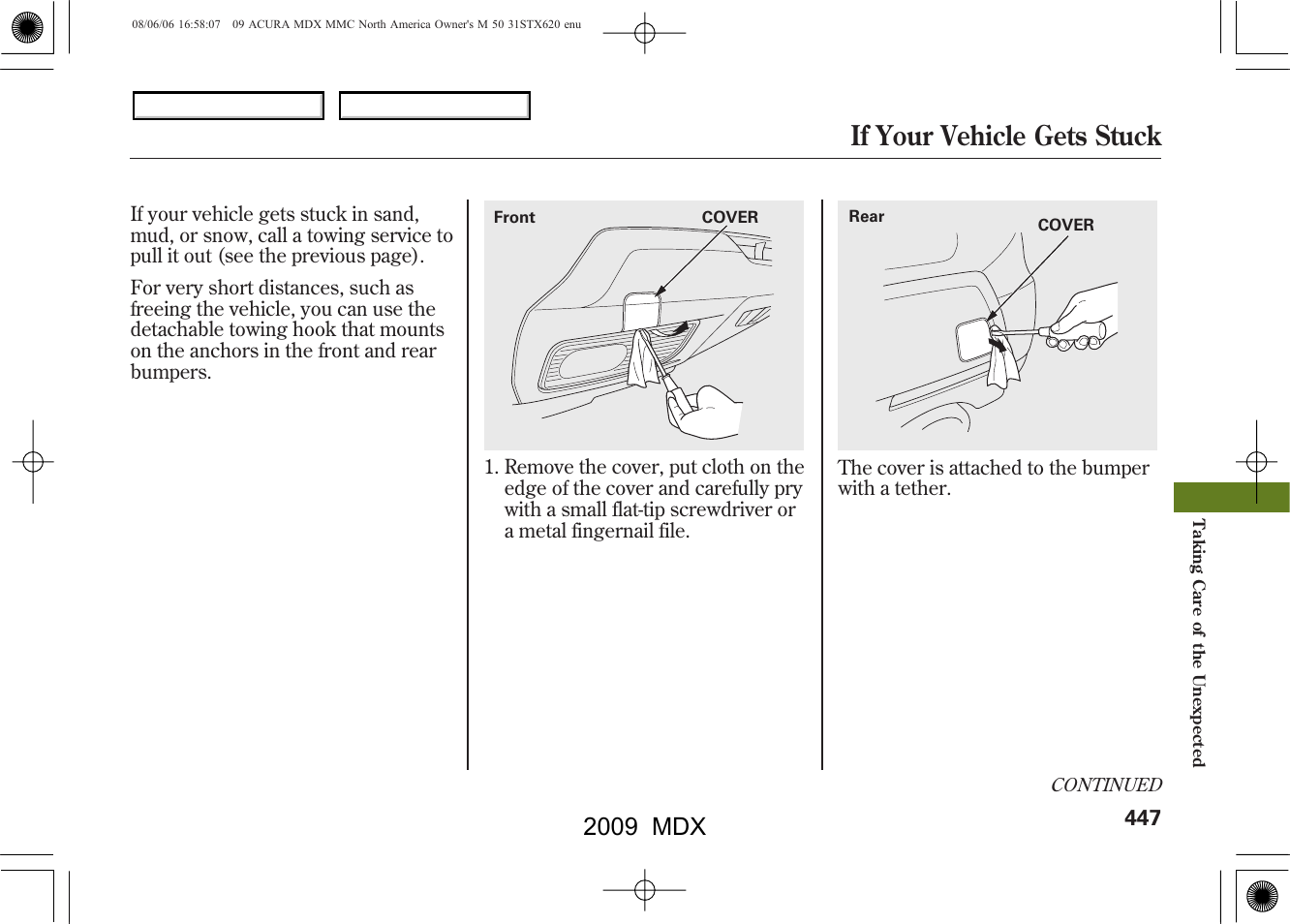 If your vehicle gets stuck, 2009 mdx | Acura 2009 MDX User Manual | Page 451 / 489