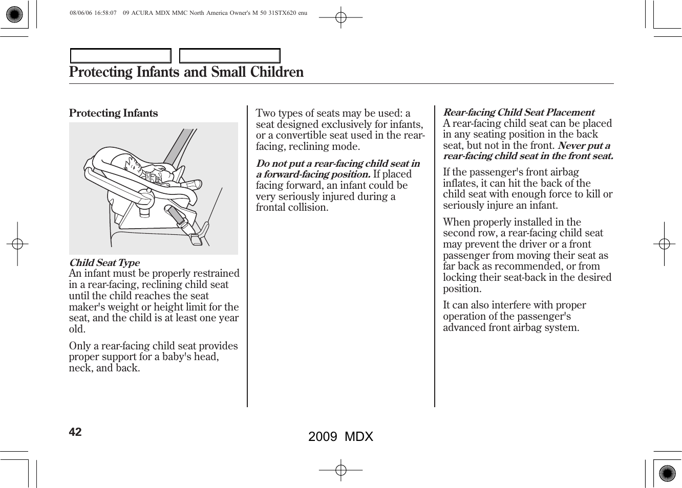 Protecting infants and small children, 2009 mdx | Acura 2009 MDX User Manual | Page 46 / 489