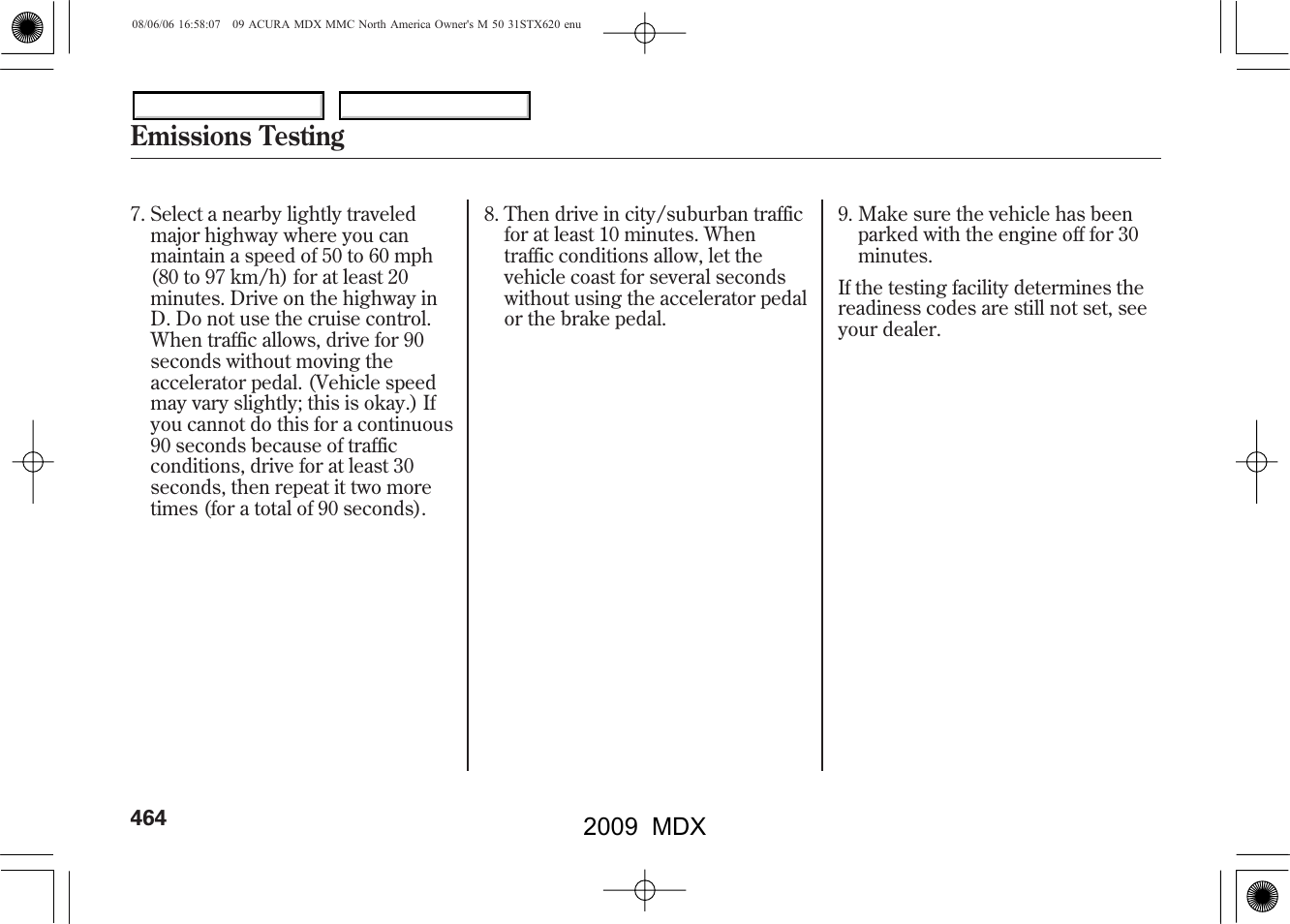 Emissions testing, 2009 mdx | Acura 2009 MDX User Manual | Page 468 / 489