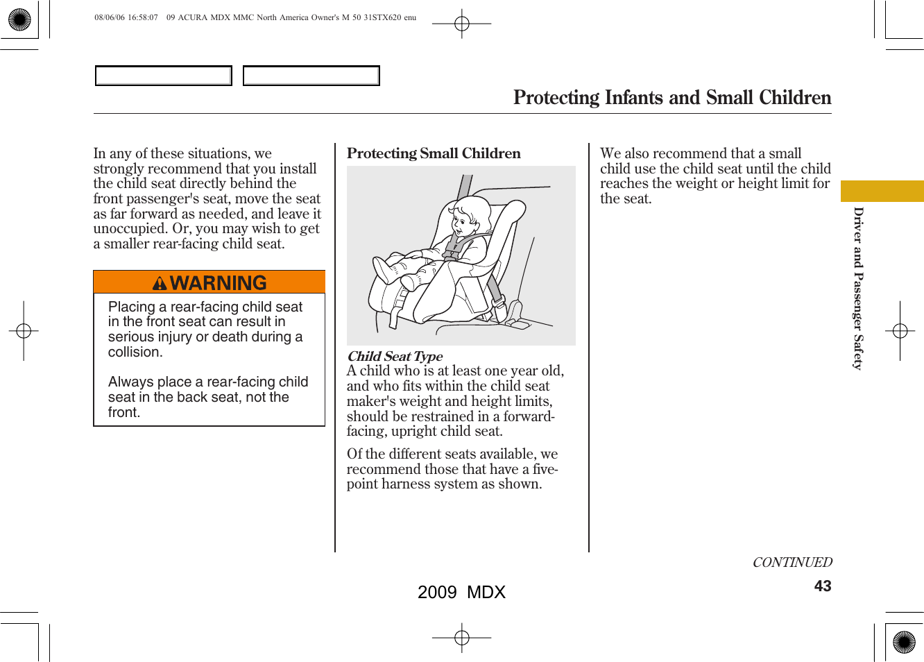 Protecting infants and small children, 2009 mdx | Acura 2009 MDX User Manual | Page 47 / 489