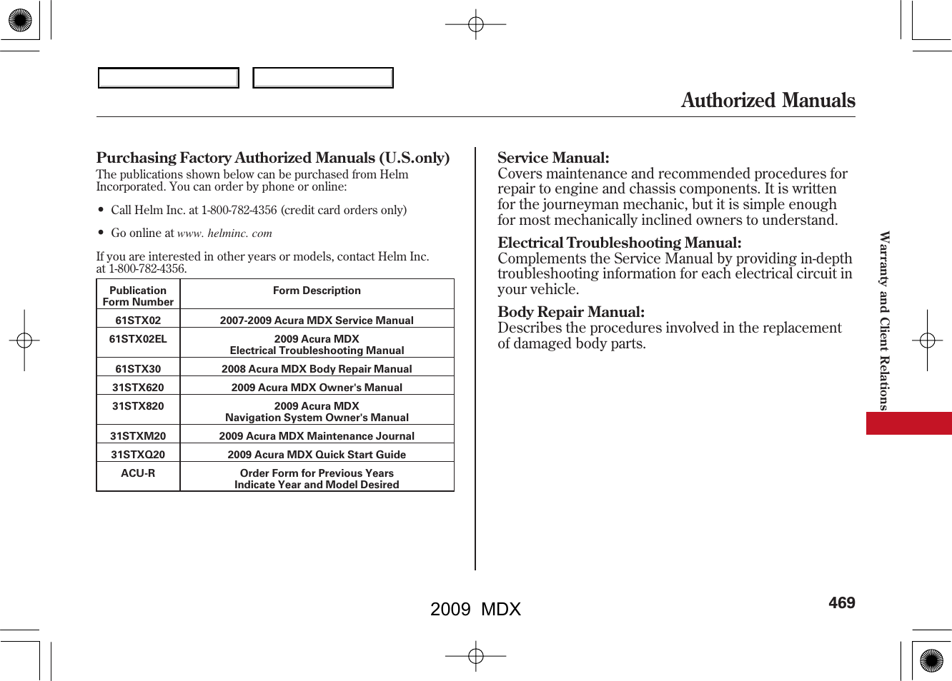 Authorized manuals, 2009 mdx | Acura 2009 MDX User Manual | Page 473 / 489