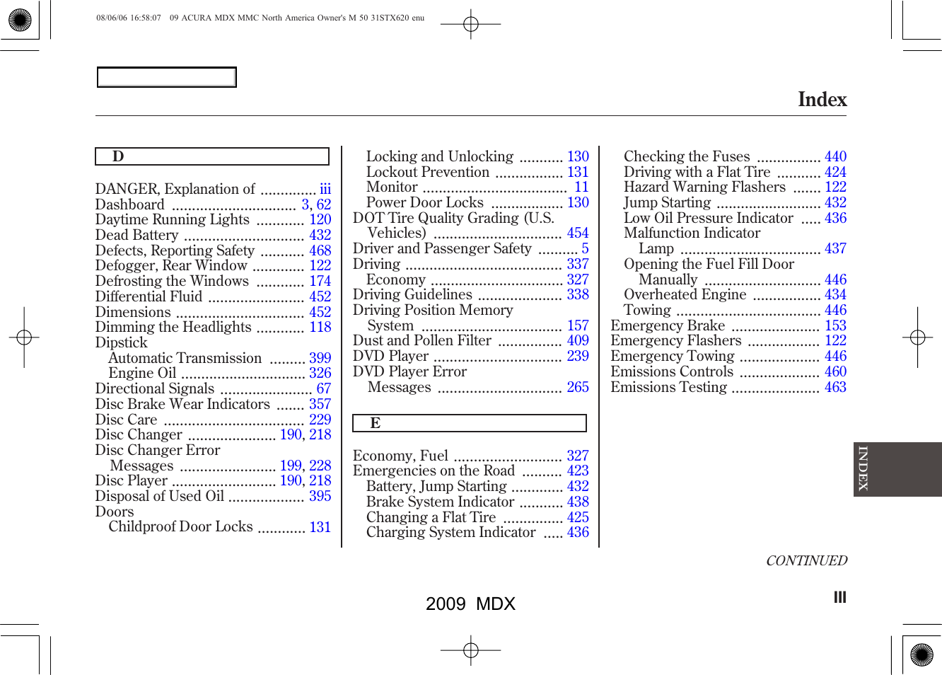 Index | Acura 2009 MDX User Manual | Page 477 / 489