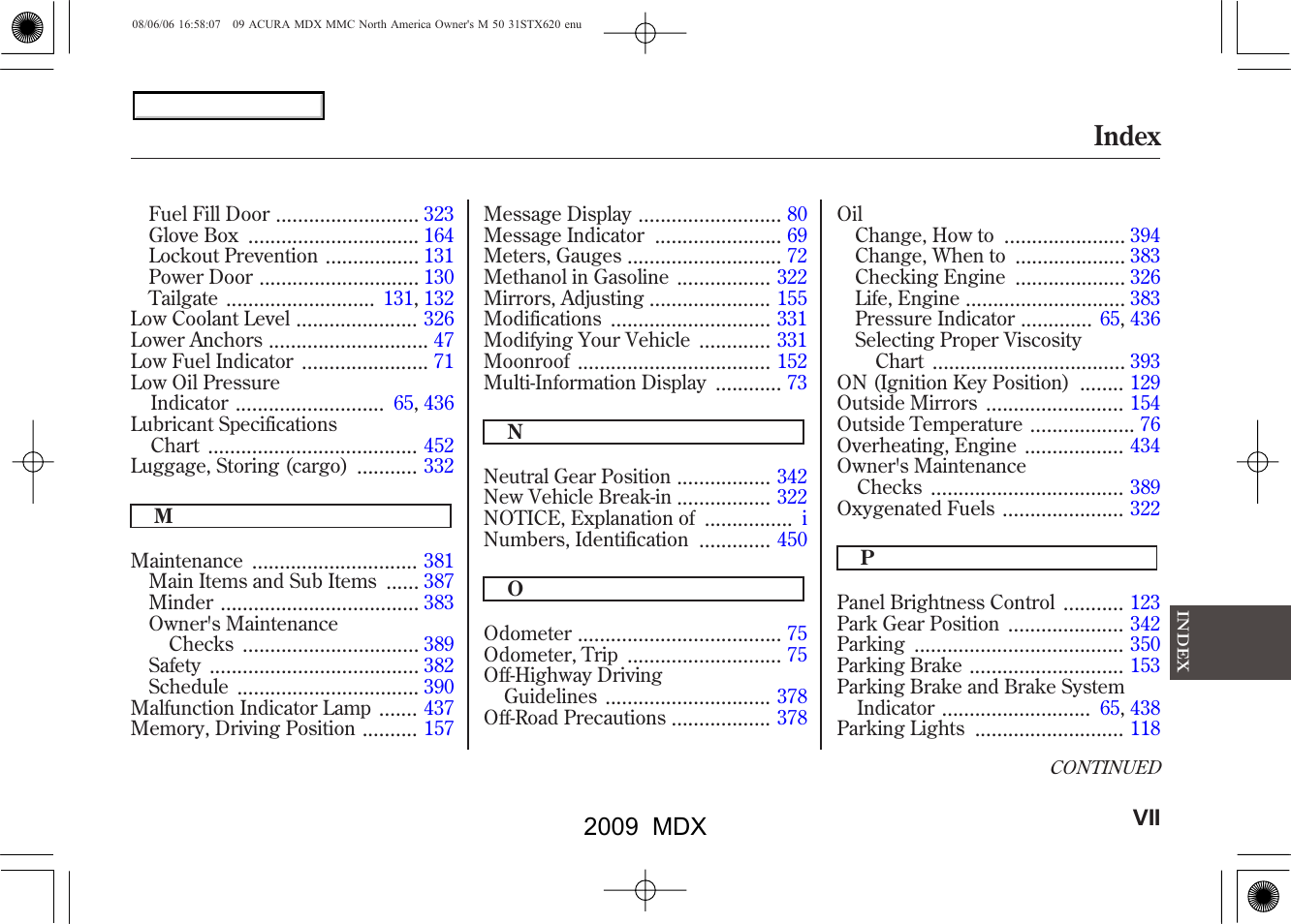 Index | Acura 2009 MDX User Manual | Page 481 / 489