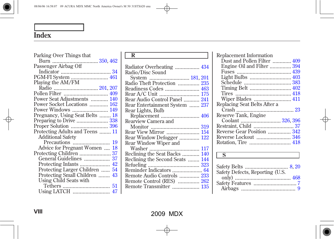 Index | Acura 2009 MDX User Manual | Page 482 / 489