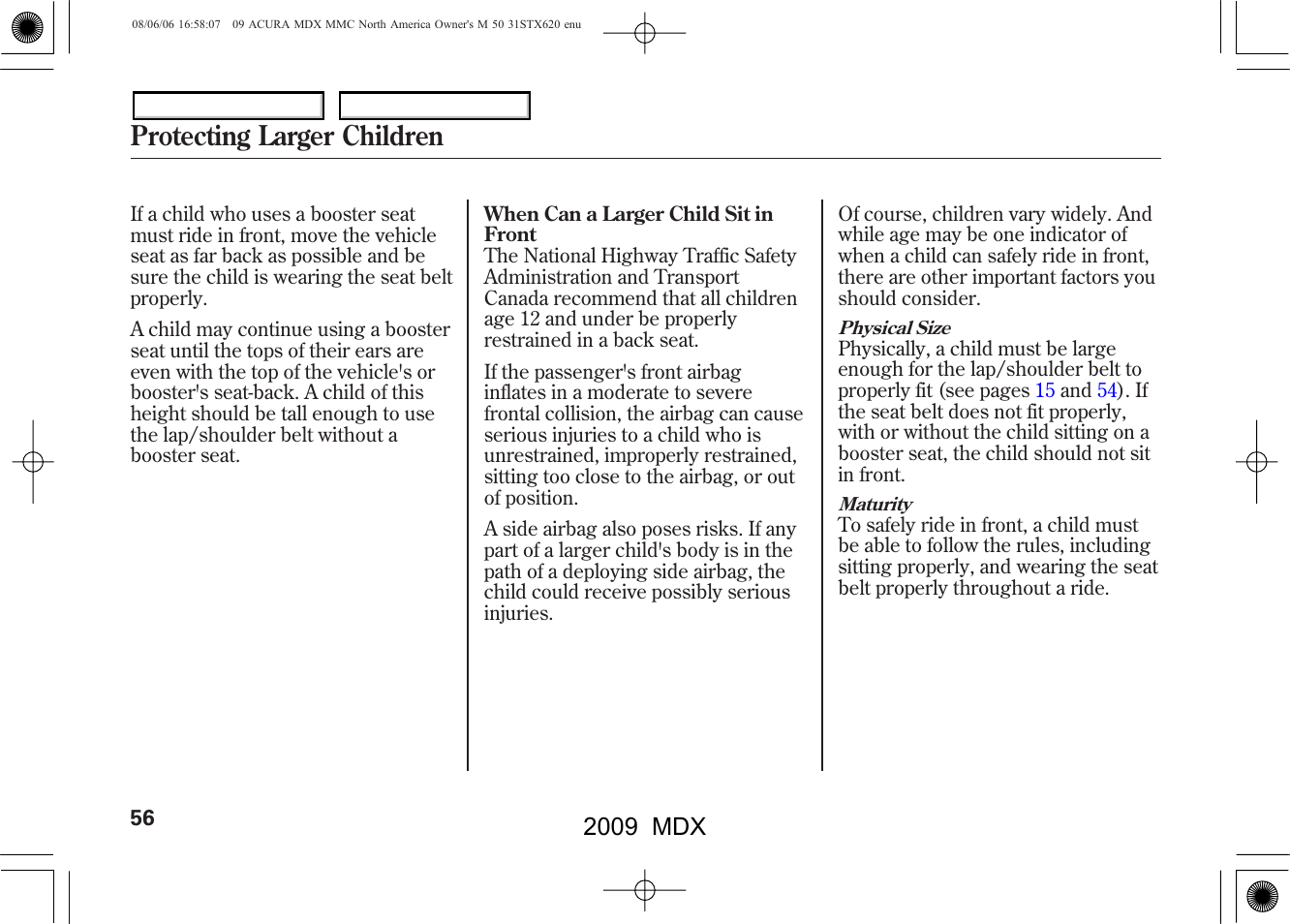 Protecting larger children, 2009 mdx | Acura 2009 MDX User Manual | Page 60 / 489