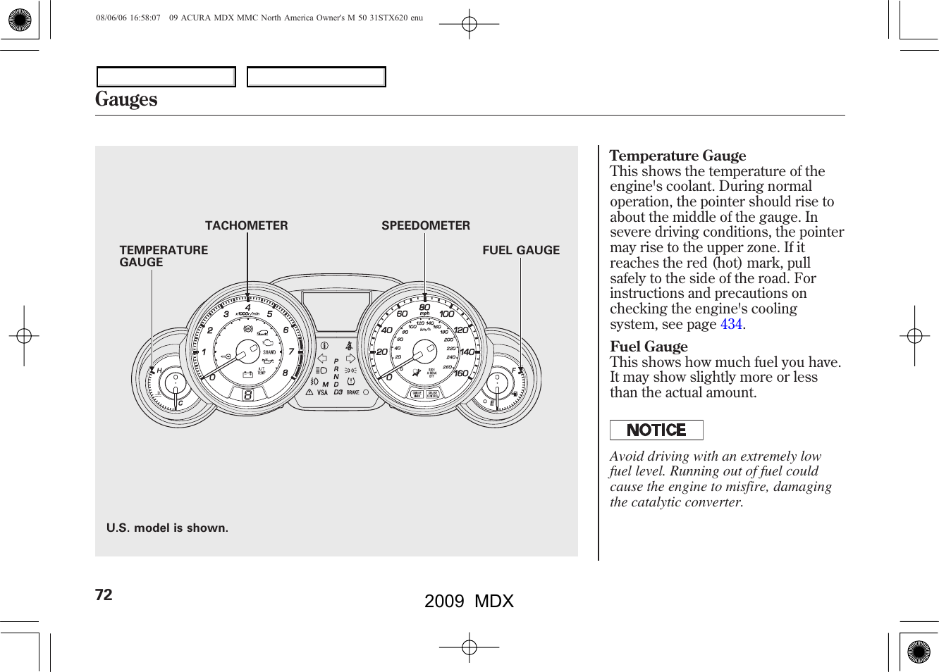 Gauges, 2009 mdx | Acura 2009 MDX User Manual | Page 76 / 489