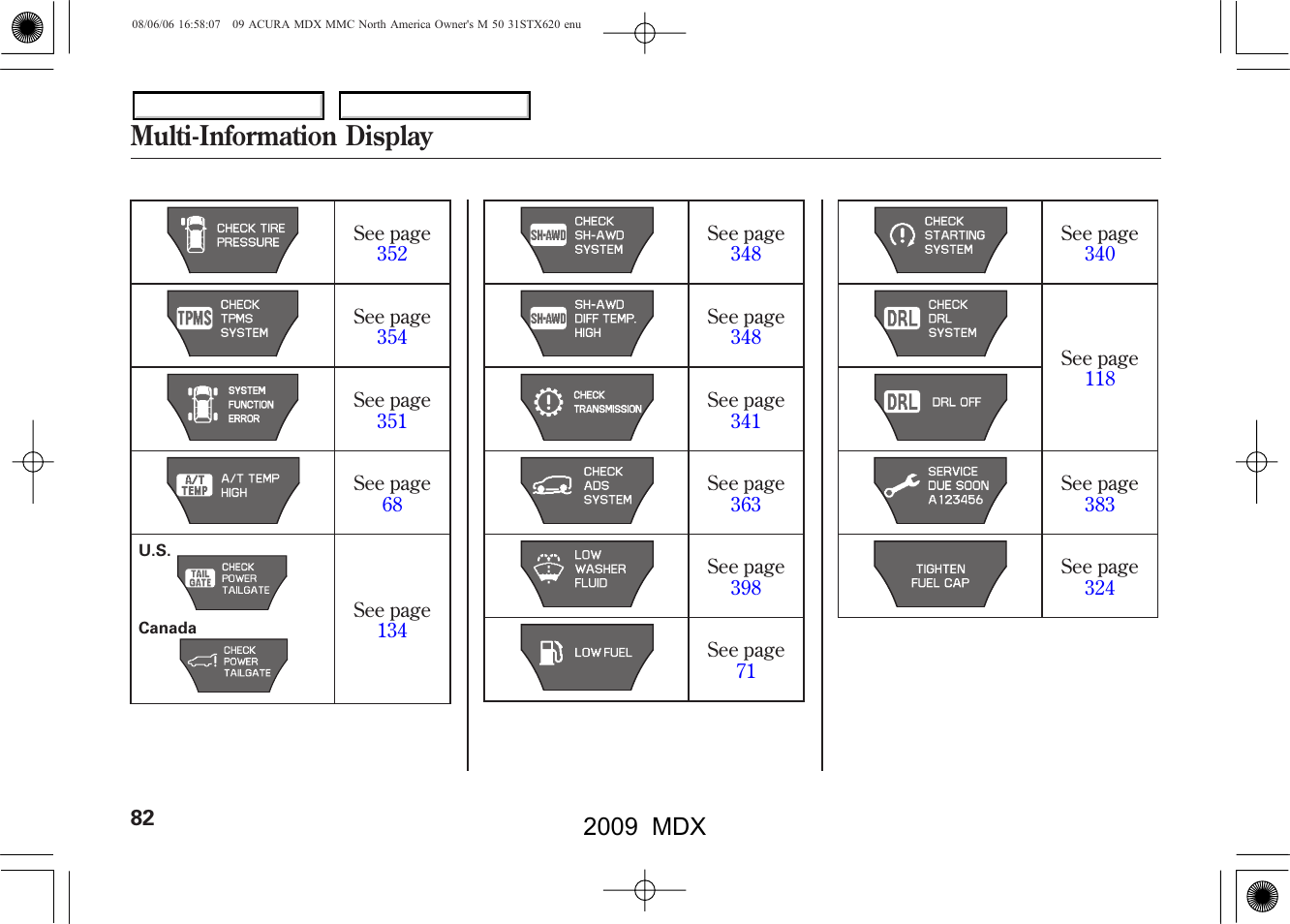 Multi-information display, 2009 mdx | Acura 2009 MDX User Manual | Page 86 / 489