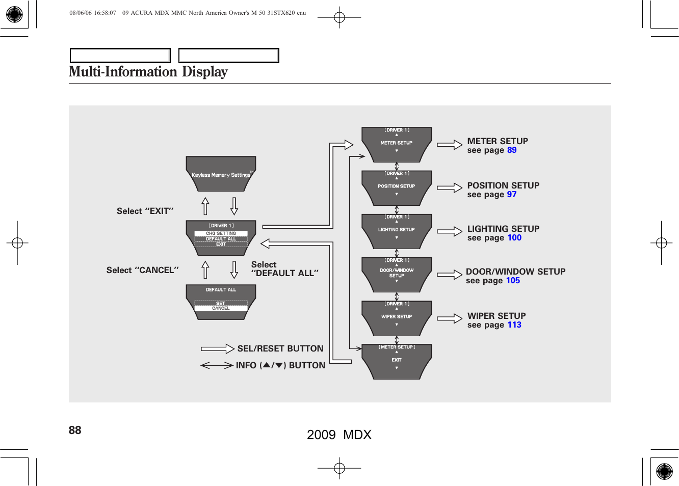 Multi-information display, 2009 mdx | Acura 2009 MDX User Manual | Page 92 / 489