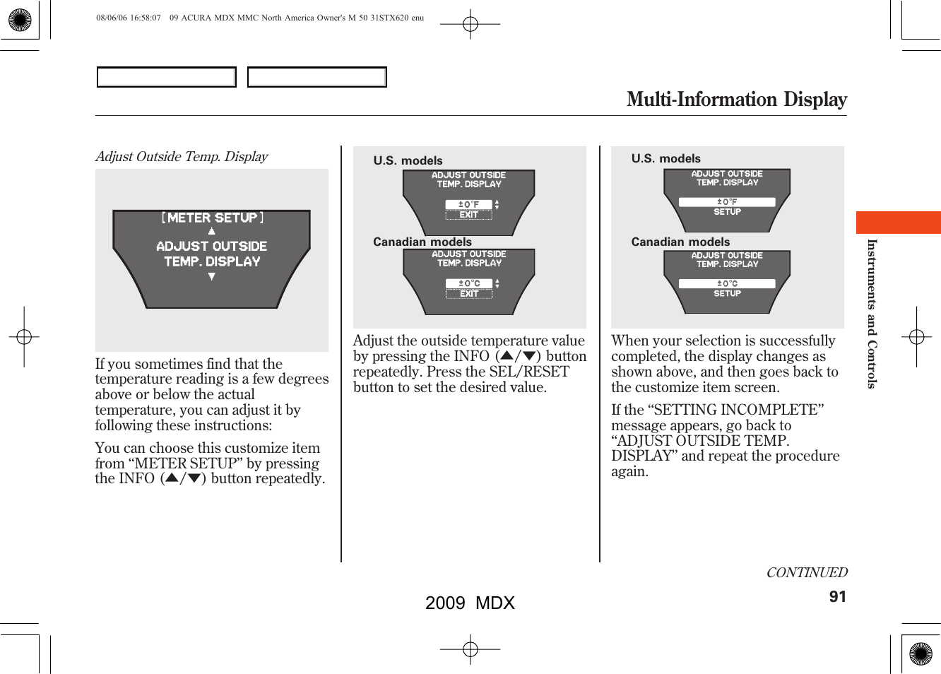 Multi-information display, 2009 mdx | Acura 2009 MDX User Manual | Page 95 / 489