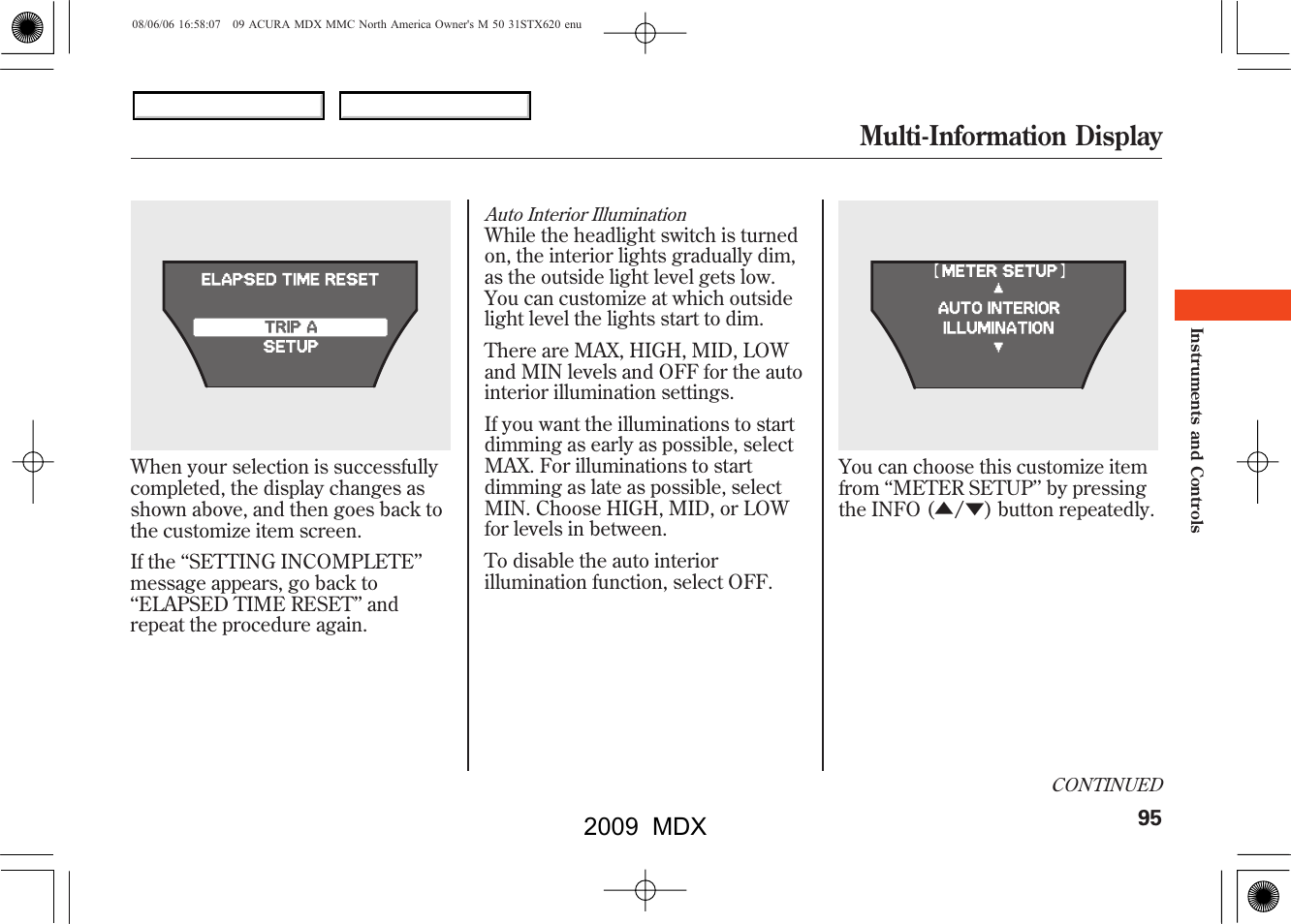 Multi-information display, 2009 mdx | Acura 2009 MDX User Manual | Page 99 / 489