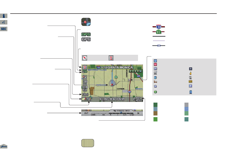 2013 tl, Getting started, Map screen legend | Acura 2013 TL Navigation User Manual | Page 20 / 183