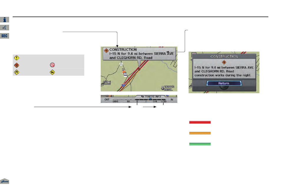 2013 tl, Getting started, Traffi c display legend | Acura 2013 TL Navigation User Manual | Page 22 / 183