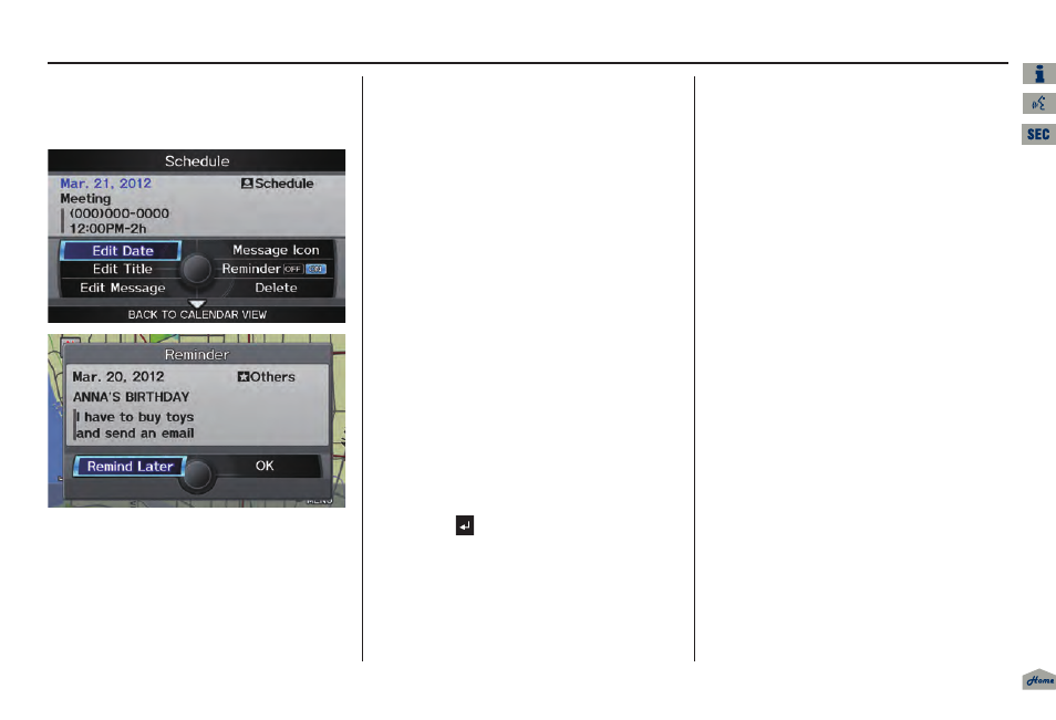 Enter (pg, 2013 tl, Information features | Acura 2013 TL Navigation User Manual | Page 91 / 183