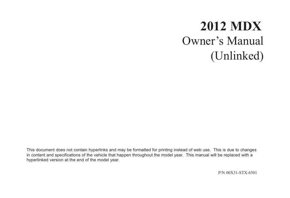Acura 2012 MDX User Manual | 617 pages