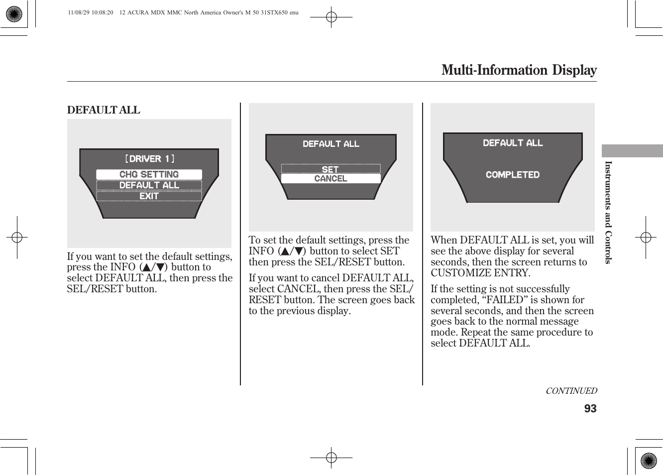 Multi-information display | Acura 2012 MDX User Manual | Page 100 / 617