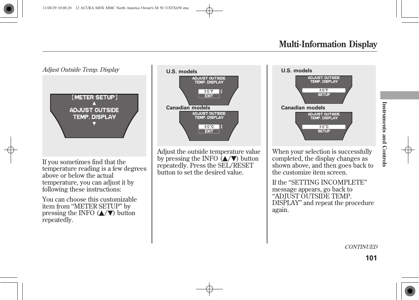 Multi-information display | Acura 2012 MDX User Manual | Page 108 / 617