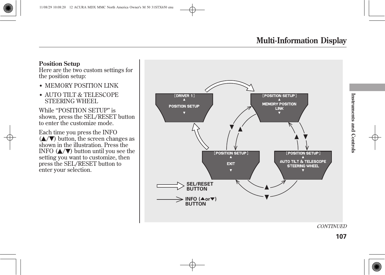 Multi-information display | Acura 2012 MDX User Manual | Page 114 / 617