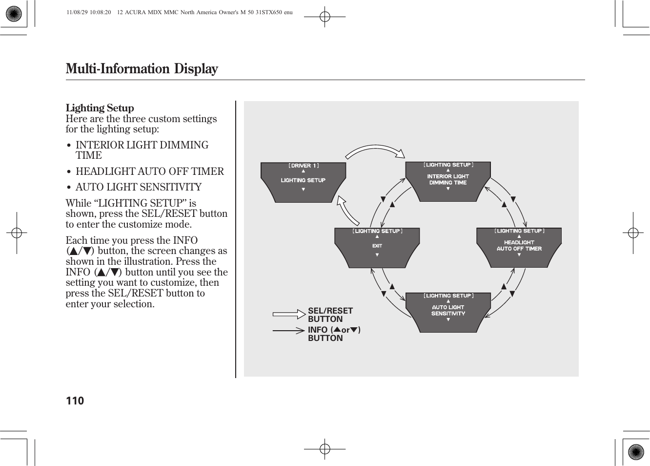 Multi-information display | Acura 2012 MDX User Manual | Page 117 / 617