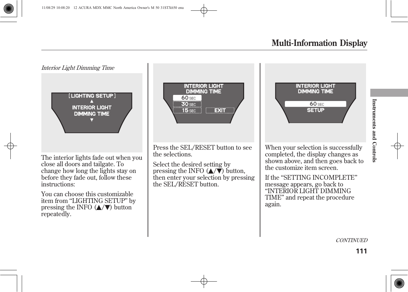 Multi-information display | Acura 2012 MDX User Manual | Page 118 / 617