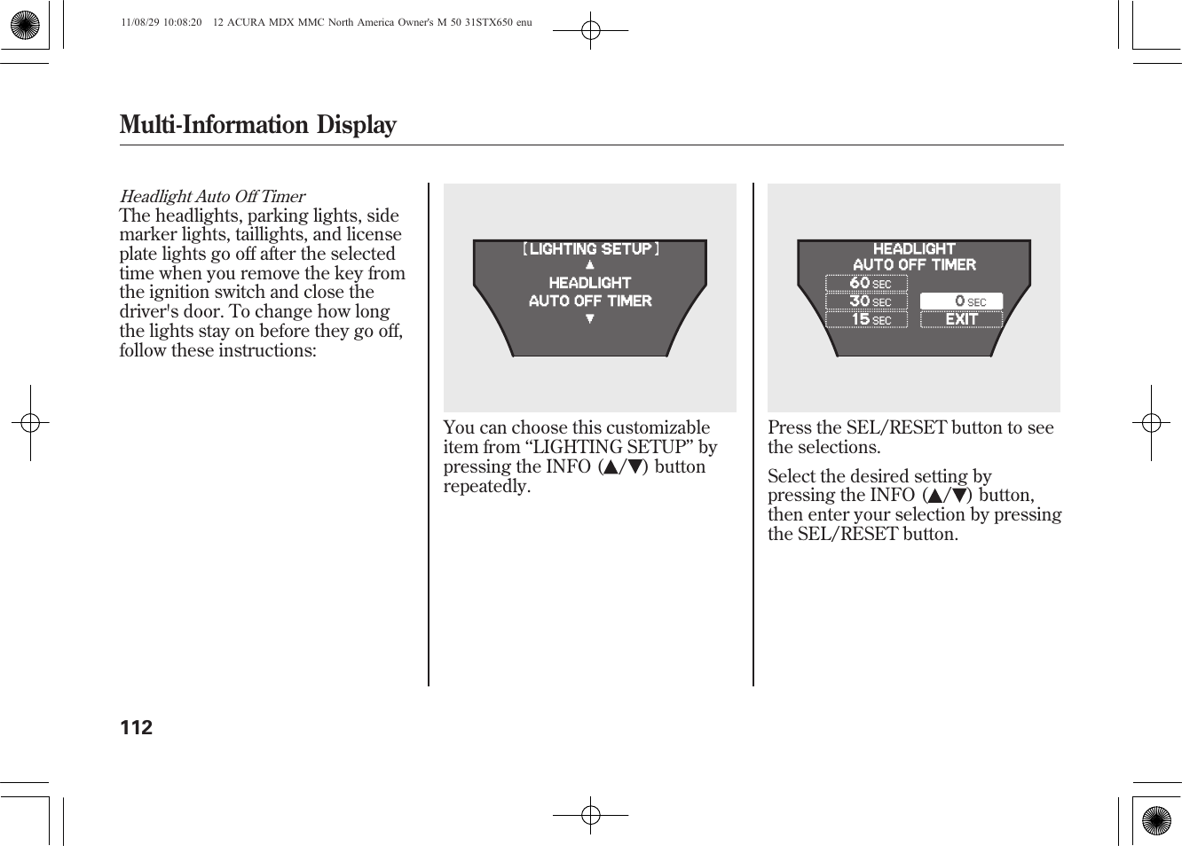 Multi-information display | Acura 2012 MDX User Manual | Page 119 / 617