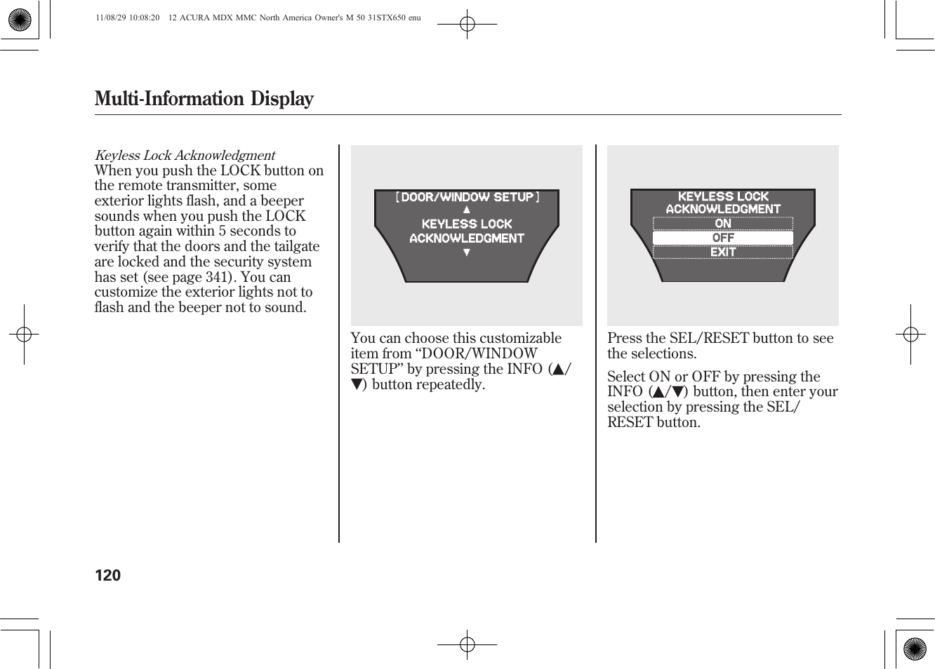 Multi-information display | Acura 2012 MDX User Manual | Page 127 / 617
