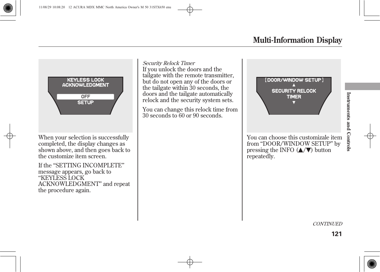 Multi-information display | Acura 2012 MDX User Manual | Page 128 / 617