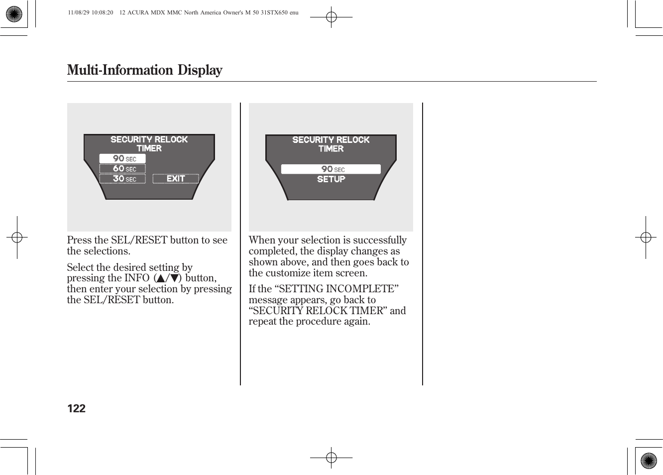 Multi-information display | Acura 2012 MDX User Manual | Page 129 / 617