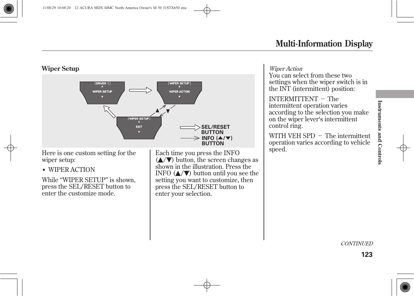 Multi-information display | Acura 2012 MDX User Manual | Page 130 / 617