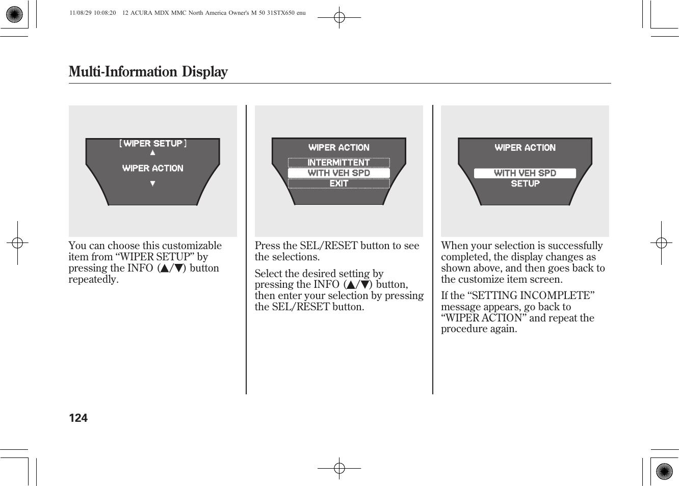 Multi-information display | Acura 2012 MDX User Manual | Page 131 / 617