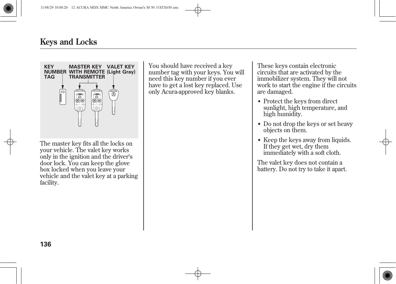 Keys and locks | Acura 2012 MDX User Manual | Page 143 / 617