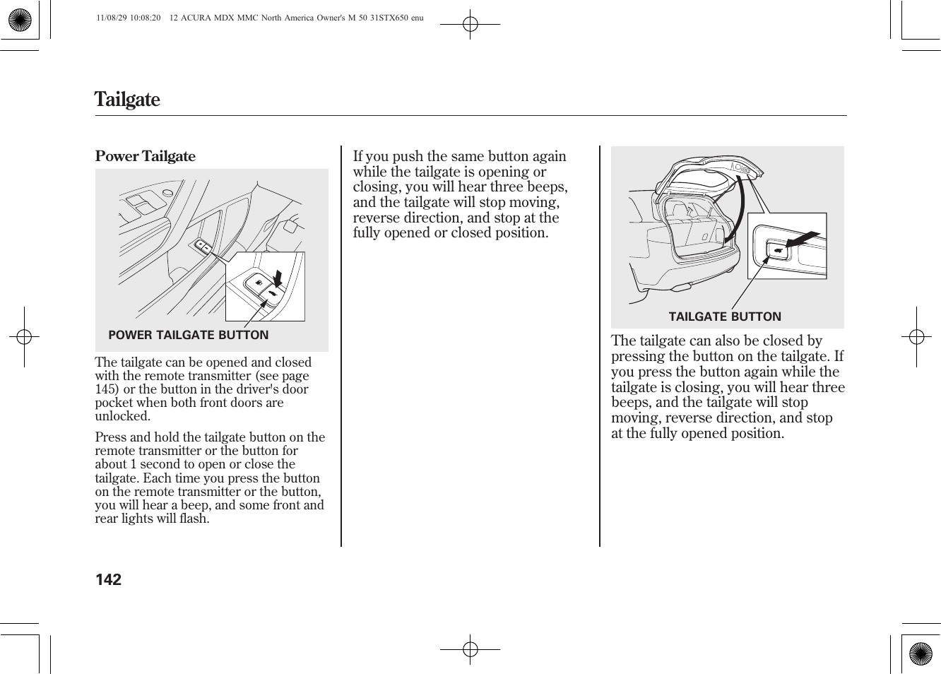 Tailgate | Acura 2012 MDX User Manual | Page 149 / 617
