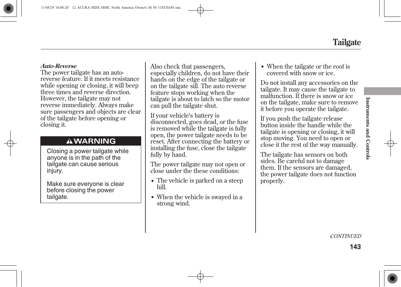 Tailgate | Acura 2012 MDX User Manual | Page 150 / 617