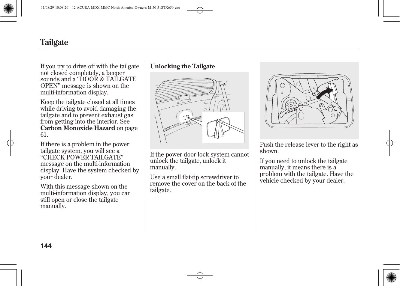 Tailgate | Acura 2012 MDX User Manual | Page 151 / 617