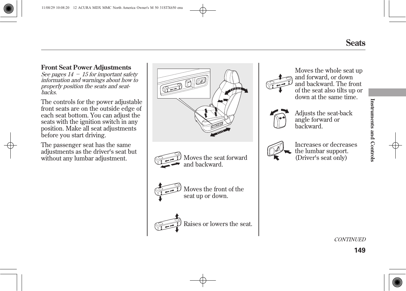 Seats | Acura 2012 MDX User Manual | Page 156 / 617