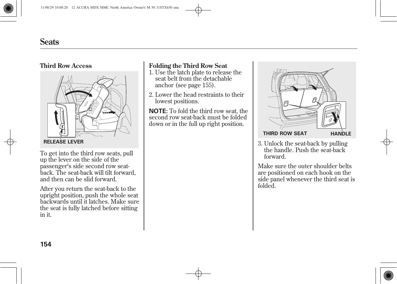 Seats | Acura 2012 MDX User Manual | Page 161 / 617