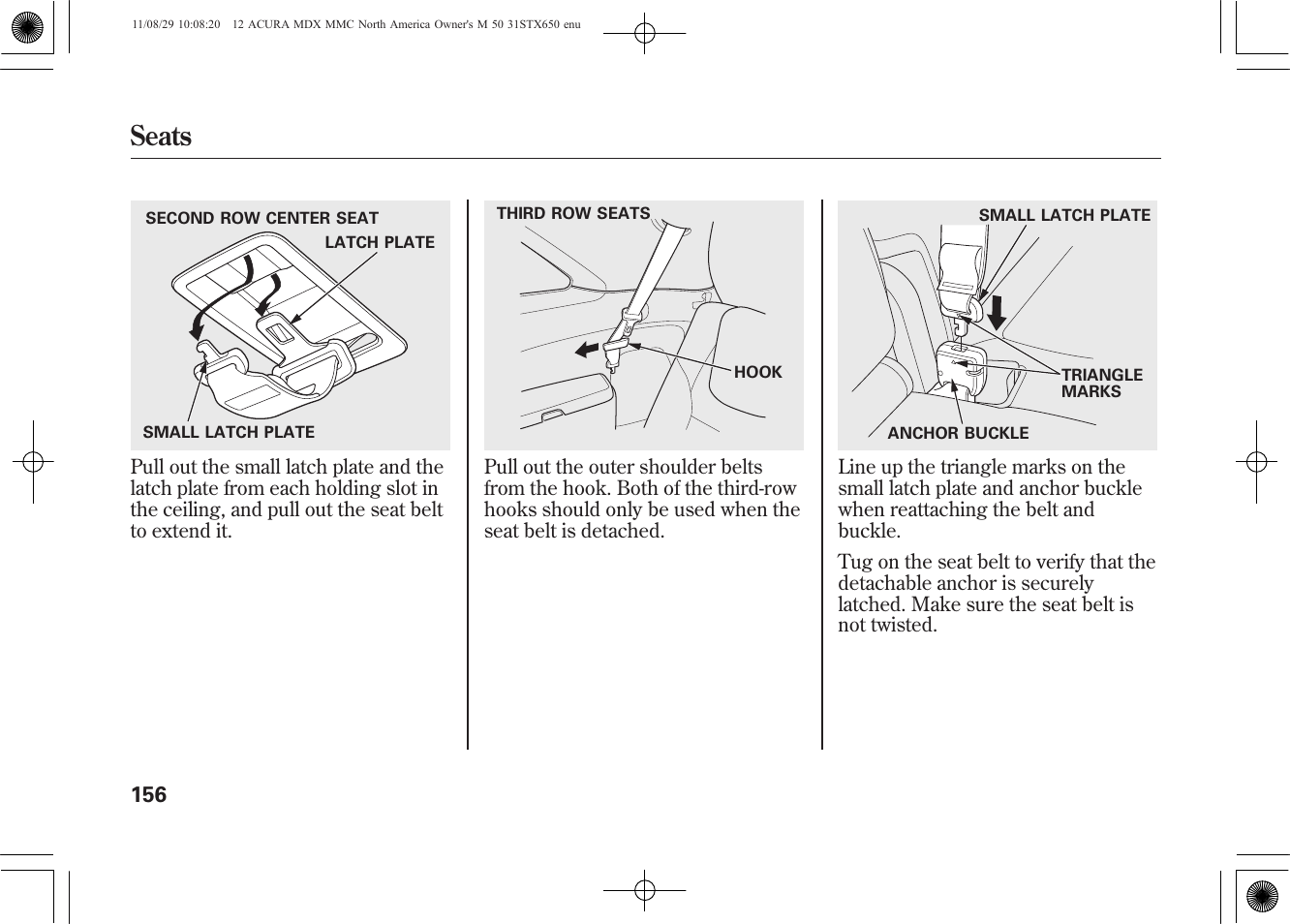 Seats | Acura 2012 MDX User Manual | Page 163 / 617