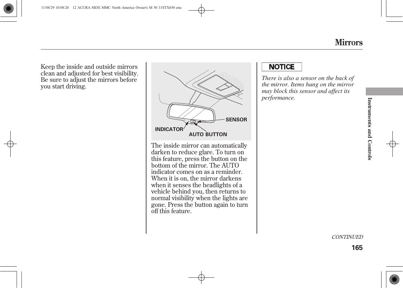 Mirrors | Acura 2012 MDX User Manual | Page 172 / 617