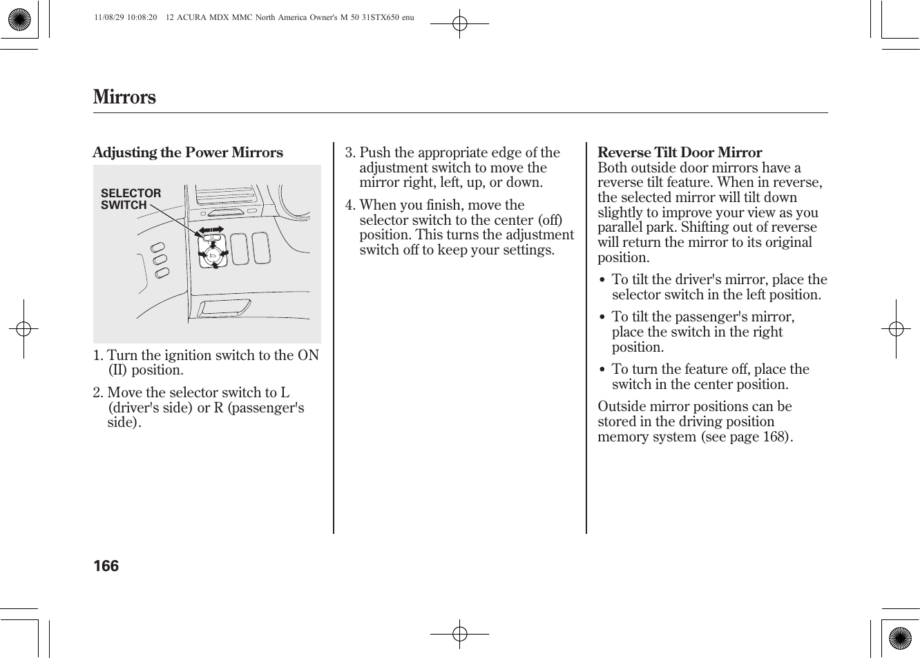 Mirrors | Acura 2012 MDX User Manual | Page 173 / 617