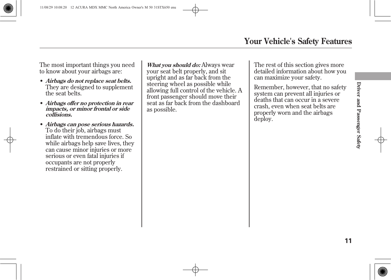 Your vehicle's safety features | Acura 2012 MDX User Manual | Page 18 / 617