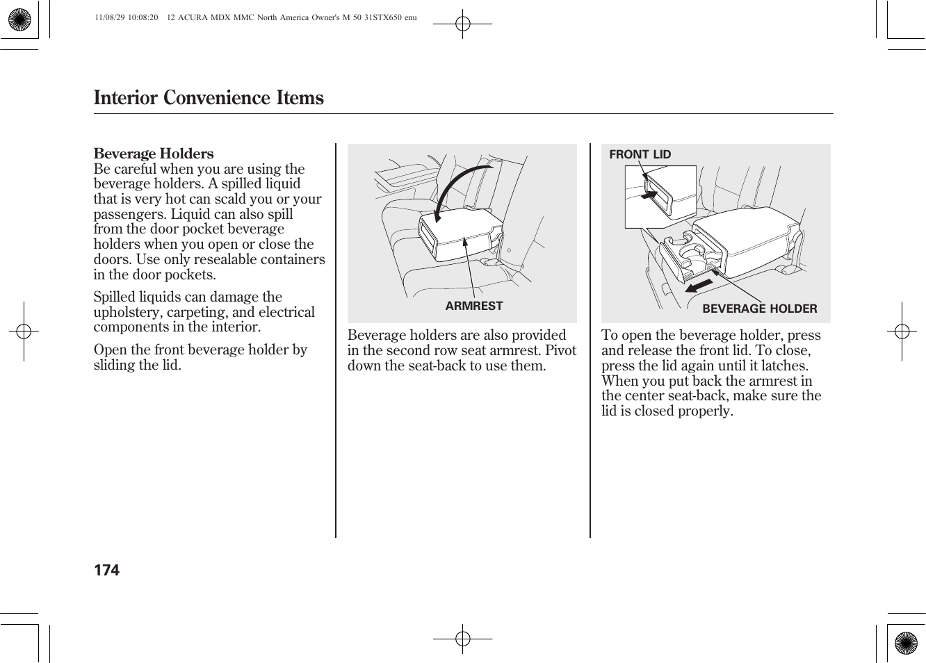 Interior convenience items | Acura 2012 MDX User Manual | Page 181 / 617