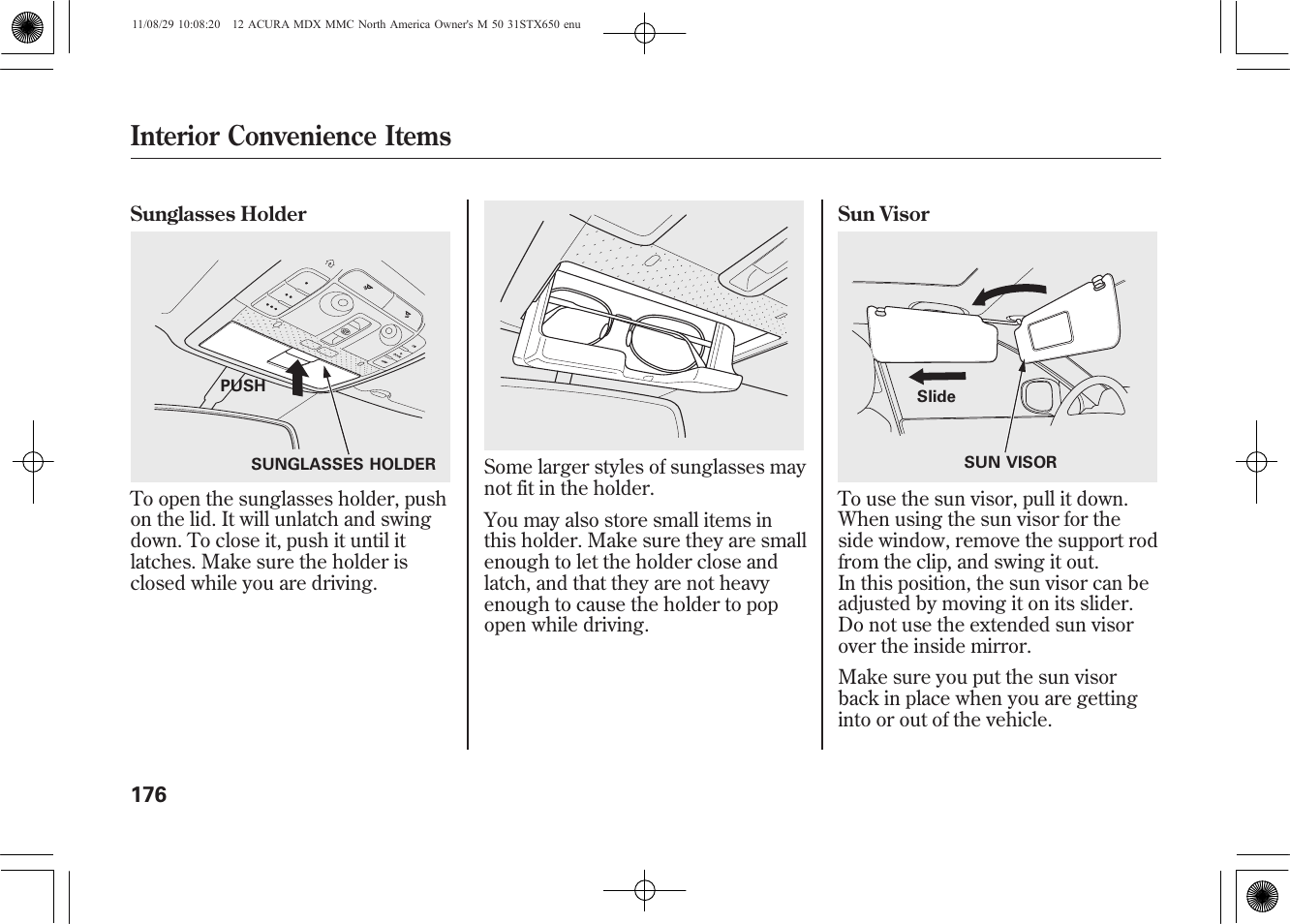 Interior convenience items | Acura 2012 MDX User Manual | Page 183 / 617